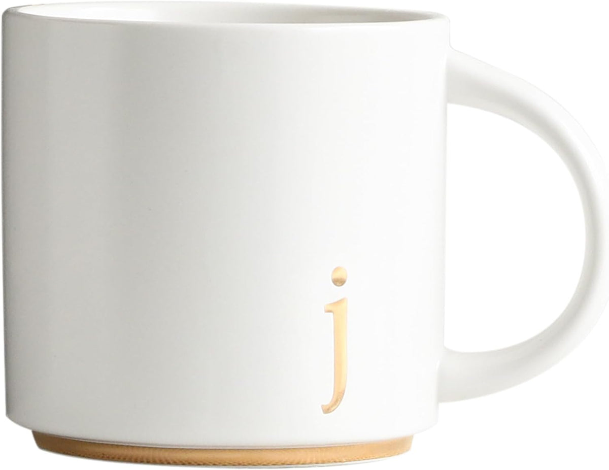 COLLECTIVE HOME - Monogram Ceramic Mugs, 15 oz Golden Initial Coffee Cups, Elegant Alphabet Tea Mugs, Elegant Personalized Mug with Gift Box, Luxurious Cups for Office and Home (j)