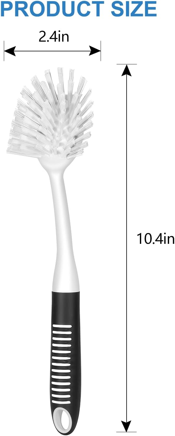 SetSail Dish Brush with Handle, 2 Pack Stiff Bristles Dish Scrubber with Built-in Scraper Dish Scrub Brushes for Cleaning Dishes, Pots and Pans, Kitchen Sink, 3 Pack, Black White
