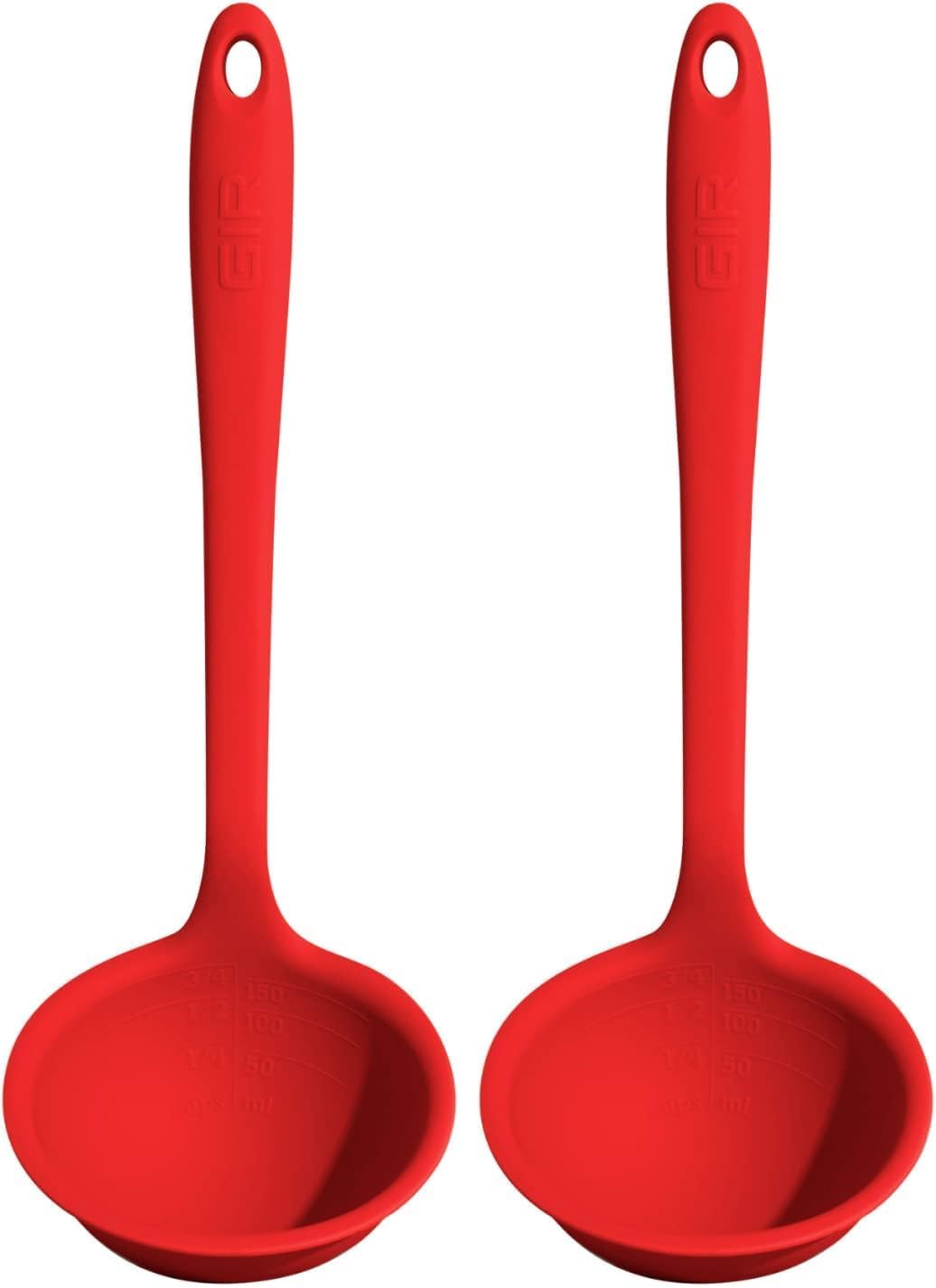 GIR: Get It Right Premium Silicone Ladle Serving Spoon - Non-stick Heat Resistant Seamless Kitchen Ladle for Soups, Stews, Dressings, and More - Ultimate, Red (Pack of 2)