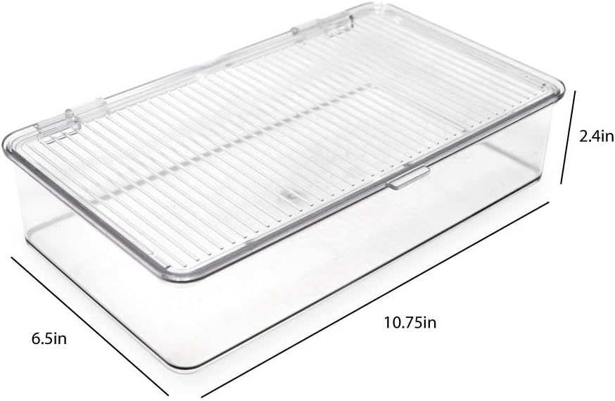 Isaac Jacobs Small Stackable Organizer Bin (10.75” x 6.5” x 2.4”) w Hinged Lid Clear Storage Box Home Office School Fridge Bathroom Kitchen Pantry Container BPAFree Food Safe (Small Clear)