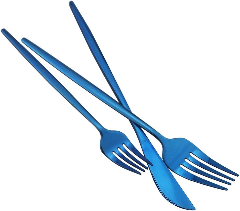 JASHII Shiny Blue Silverware Set, 20-Piece Stainless Steel Satin Finish Flatware, Kitchen Utensils, Mirror Polished Tableware Cutlery for Home and Restaurant, Dishwasher Safe