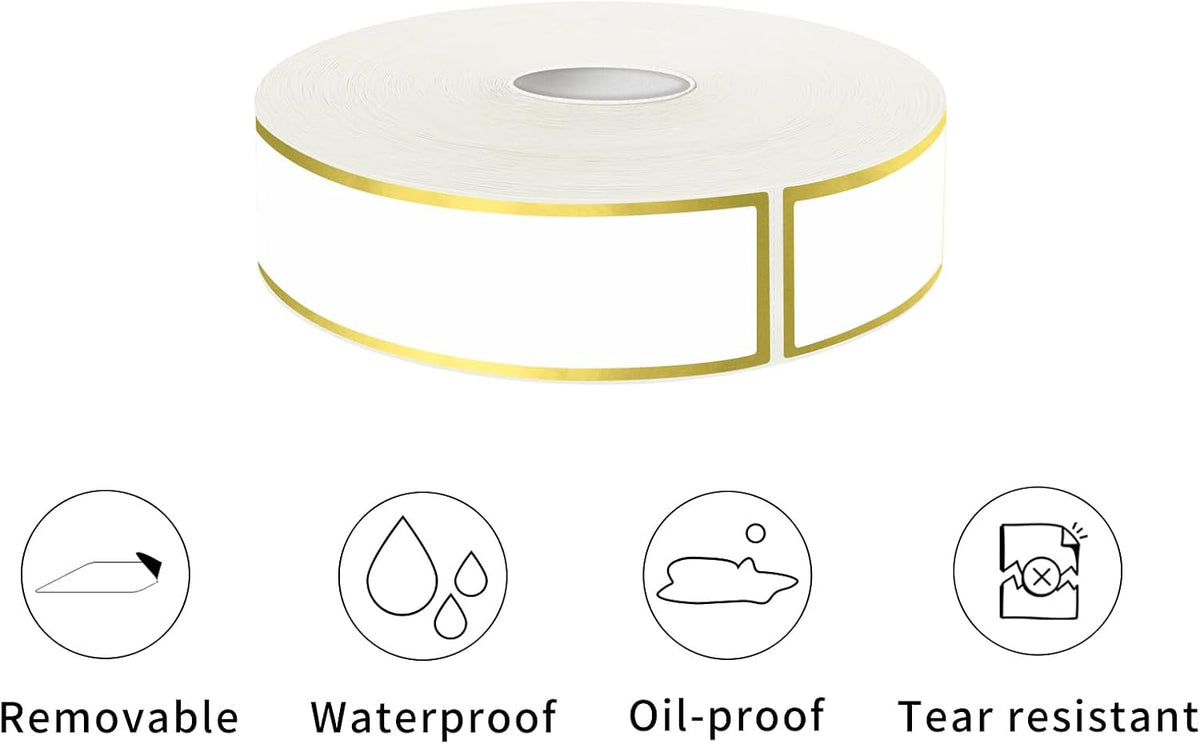 500 Golden Border Removable Freezer Labels Water Oil Resistant with Perforation Line for Food Containers Jars Pantry Organization (Ink Quick-Dry，1” x 3”)