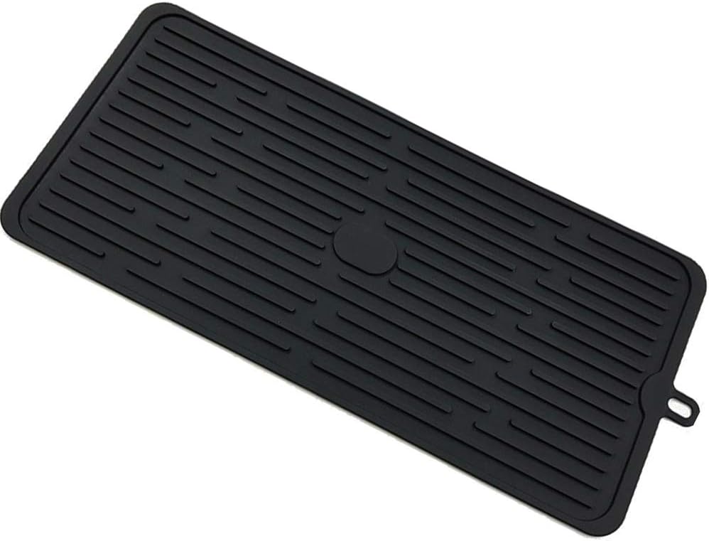 Dish Drying Mat, Silicone Drying Mat Good Large Drying Mats for Kitchen, Heat Resistant Mat Solid Rectangular (Black)
