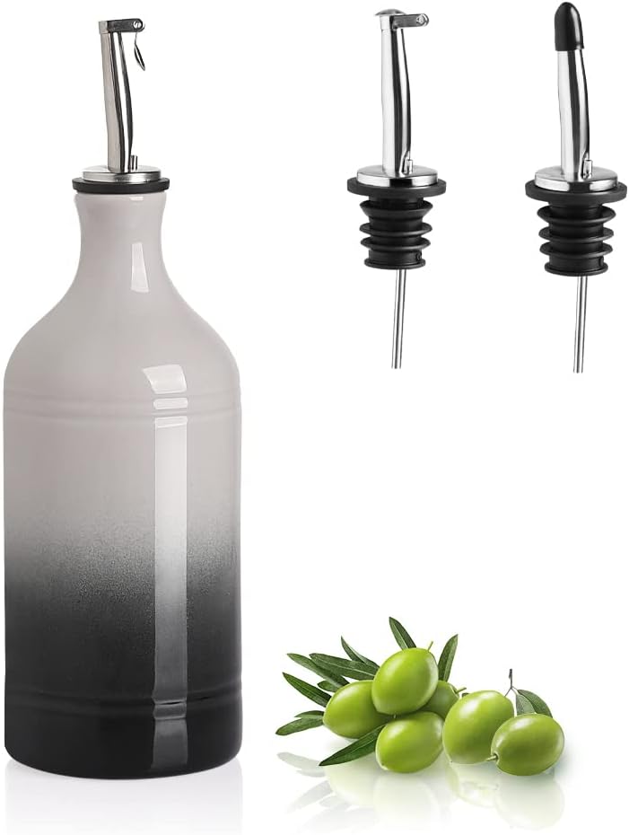 Sweejar Ceramic Olive Oil Dispenser Bottle, Opaque Oil Cruet Protects Oil to Reduce Oxidation, Suitable for Oil, Vinegar, Coffee Syrups & Other Liquids, Pack of 1, 15.5 Fl Oz (Gradient Gray)