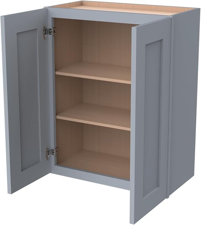 Wall-Mounted Cabinet – Solid Wood Shaker Style Medicine Cabinet with Adjustable Shelves & Soft-Close Doors for Bathroom, Kitchen, and Office Storage (Grey, 30" W x 12" D x 36" H)