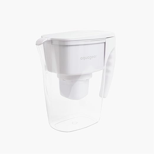 Aquagear Water Filter Pitcher – Lead, Chlorine, PFOA/PFOS, Microplastics Filter, 10 Cup, 120 Gallon Filter Life - Filter Media Made in USA