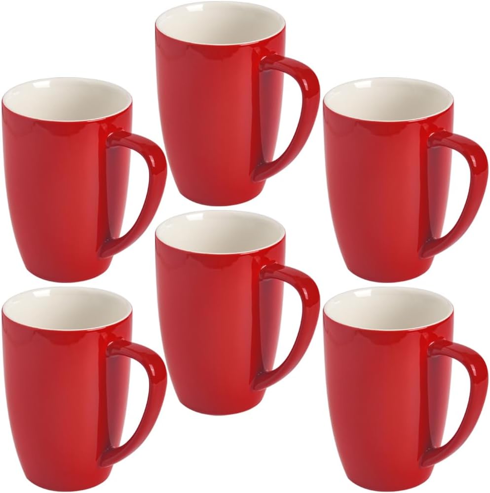 homEdge Porcelain Mug Set, 16 Ounces Cup for Tea, Latte, Mocha, Hot Chocolate, Set of 6, Red