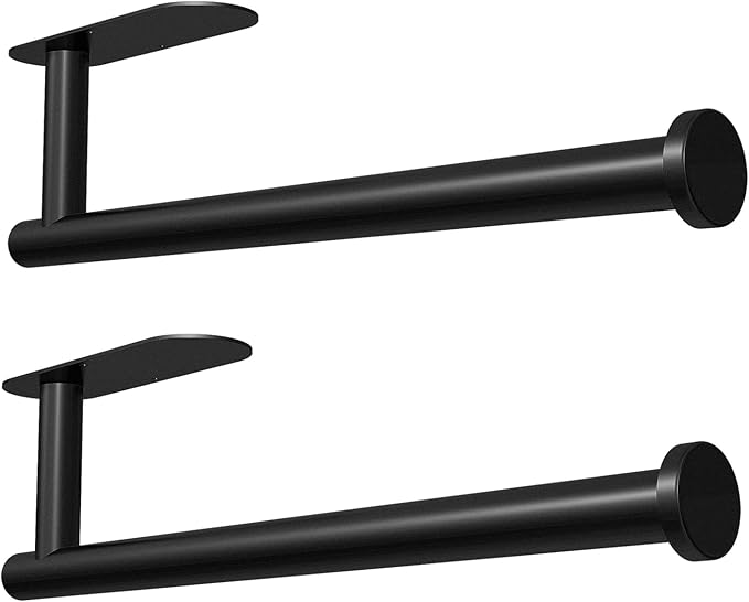 DEKAVA Under Cabinet Wall Mount Paper Towel Holder, Self-Adhesive Bar, Stainless Steel 13 inch (Black, 2)