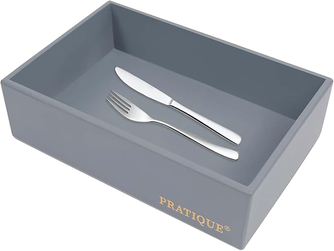 Bamboo Drawer Organizer - Kitchen Utensil Organizer Silverware Tray Cutlery Holder，Office Desk Supplies and Accessories,8.9 * 5.9 * 2.6,Grey