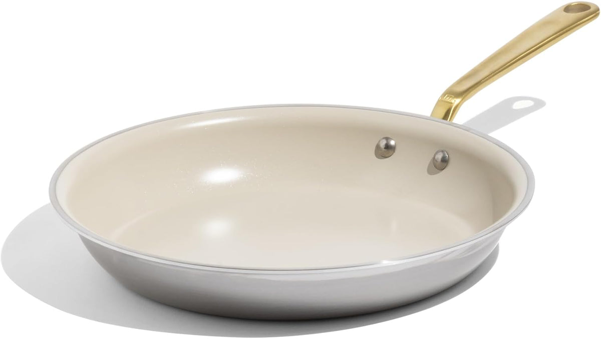 Made In Cookware - 12" Ceramic Non Stick Frying Pan (Antique Brass Handle) - 5-Ply Stainless Clad with Stay-Cool Handle - Professional Cookware - Induction Compatible