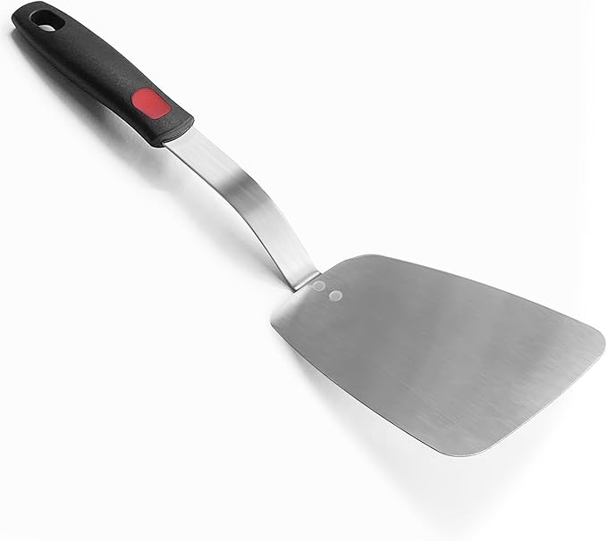 Stainless Steel Flexible Spatula Solid Turner, XiaoZu Thin Metal Spatula for Cast Iron Skillet, Thin Blade and Heat Resistant Silicone Handle, Great for Egg, Cookie, Meat, Crep, Large