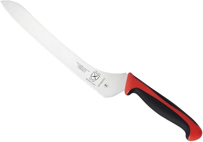 Mercer Culinary Millennia Color Handle Cutlery 9" Offset Bread Knife (Wavy Edge) Red