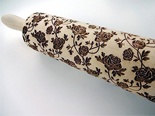 Embossing rolling pin ROSES WREATH. Wooden embossing rolling pin with roses. Wild rose. Summer flower. Floral rolling pin. Mother's Day gift