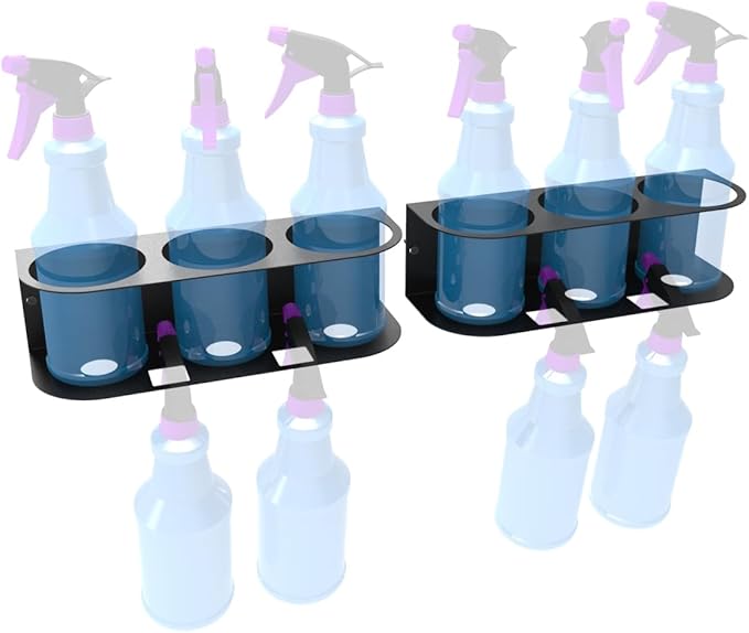 JINGCHENGMEI 2Pcs of 3 Spray Bottles Holder, Steel Wall Mount Storage Organizer for All-Purpose at Garage and Home (SBH-3B2Pcs)