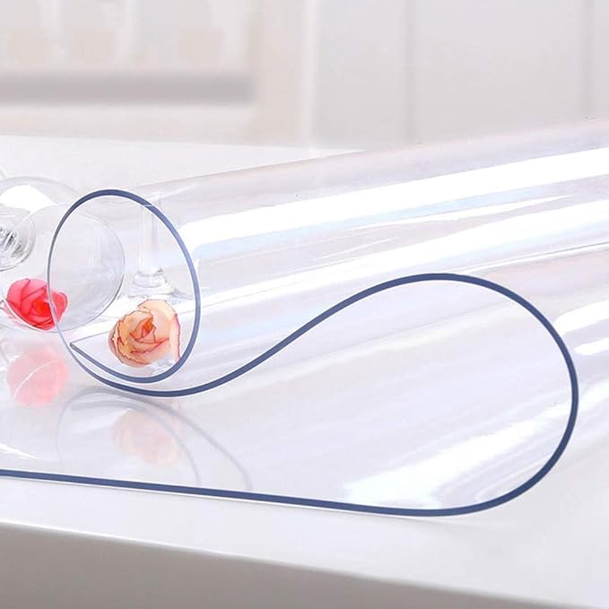 NECAUX Custom 46 x 115 Inch Clear Table Cover Protector, 1.5mm Thick Wood Grain Transparent Table Pad Non-Slip Tablecloth Plastic Protective Pad for Dining Room Table Conference Table Meeting Table