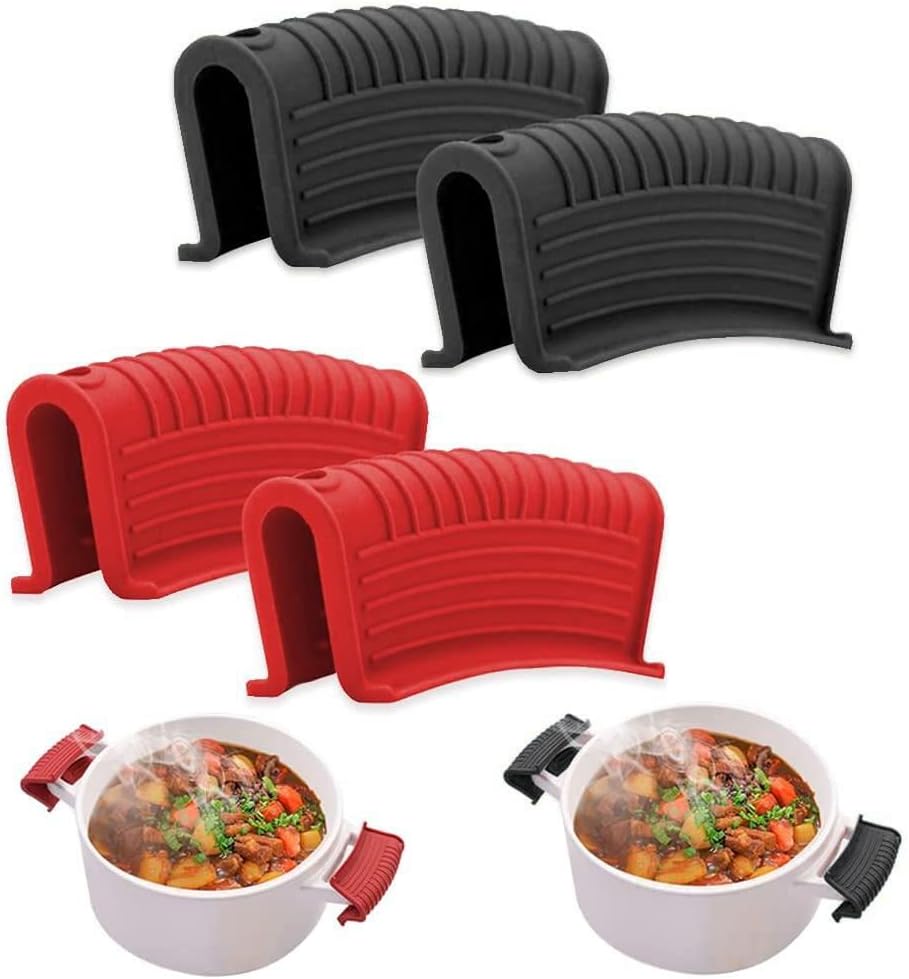 2 Pairs of Silicone Assist Handle Holder,Cast Iron Pan Skillet Handle Covers Soup POTS Pot Handle Holders,Handle Protectors Non-Slip Pot Holder Sleeve,Frying pan Casserole Oven Tray Cookware