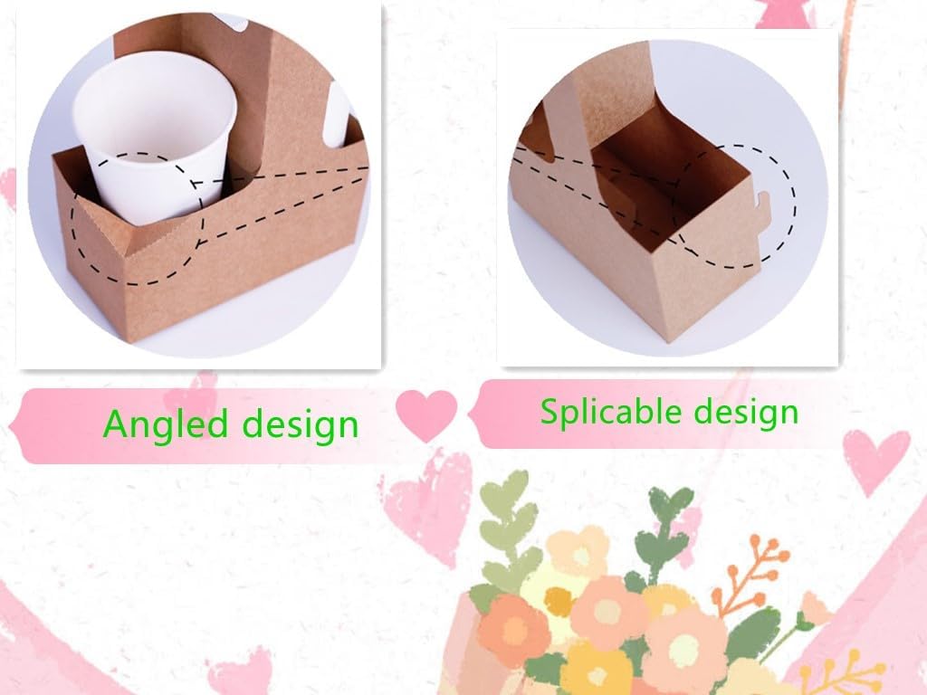 Disposable Cup Kraft Cardboard Carriers Paperboard Cup Carrier with Handles Holds Coffee Cup Holder for Take Out 2 Cups to 4 Cups, 25 pcs.
