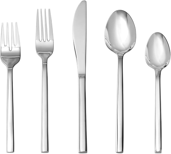 Fortessa Arezzo 18/10 Stainless Steel Flatware, 40 Piece Place Setting (Service for 8), Silver