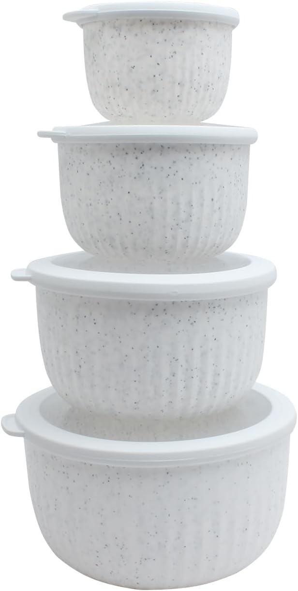 COOK WITH COLOR Prep Bowls with Lids- Wide and Deep Nesting Plastic Small Mixing Bowl Set with Lids, 8 Piece Set - Deep Bowls, Speckled White