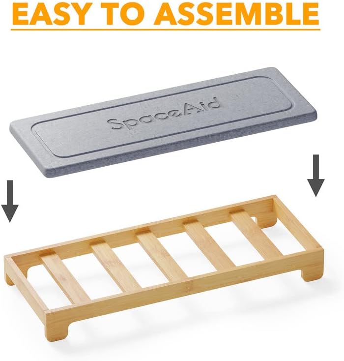 SpaceAid DryingNeat Instant Dry Sink Caddy Organizers, Kitchen Sponge Soap Holder Dispenser, Countertop Fast Drying Counter Tray Rack (Bamboo, Gray)