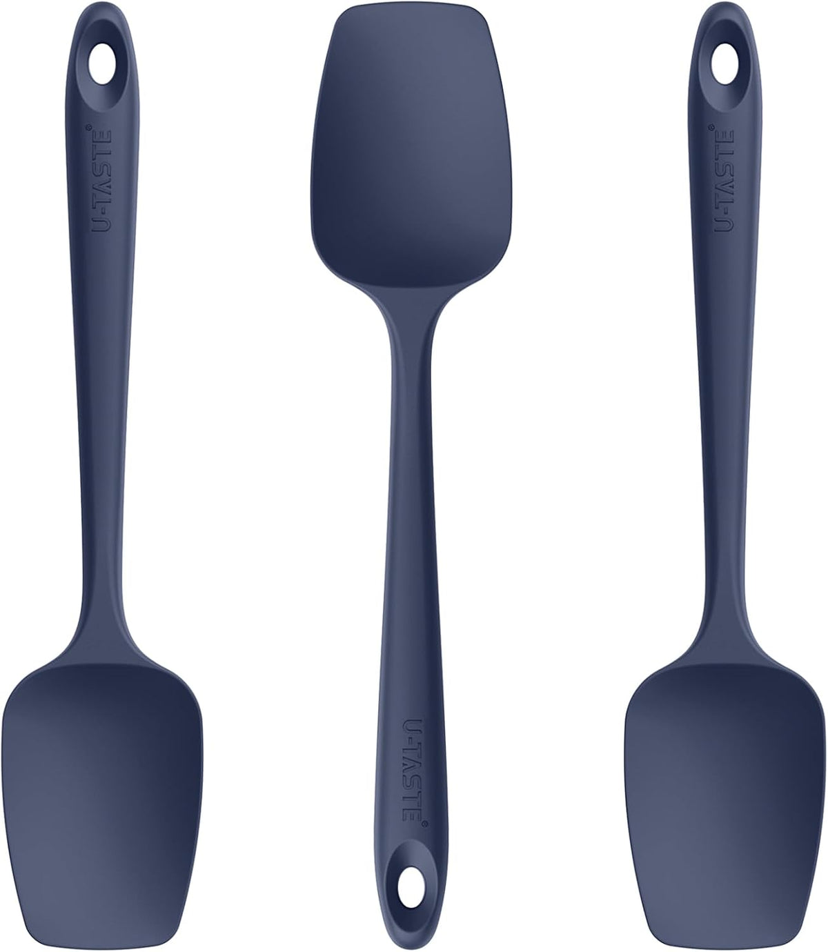 U-Taste Silicone Spoon Spatula Set: 480ºF Heat Resistant Food Grade Flexible Rubber Spoonula, Nonstick Cooking Mixing Scooping Kitchen Baking Scraper Utensils Set of 3 for Pan, Bowl (Midnight Blue)