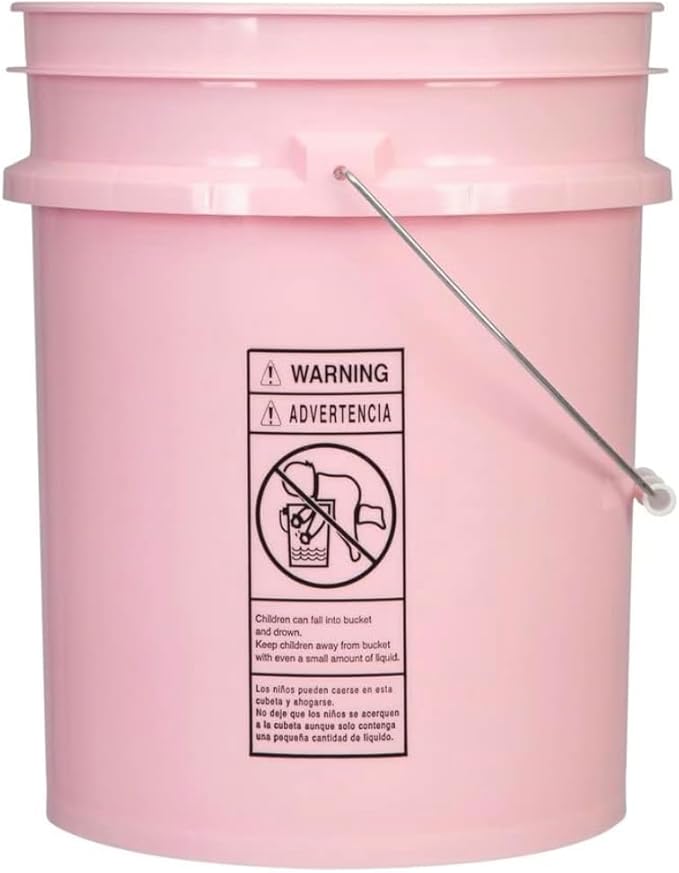 House Naturals 5 Gallon Premium HPDE Plastic Bucket - Made in USA Food Grade Storage Container, BPA Free All Purpose Pail (5, Pink)