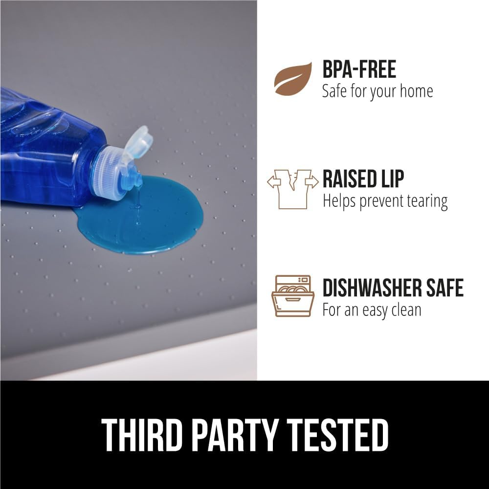 GORILLA GRIP Waterproof Silicone Under Sink Mat with Raised Lip for Kitchen and Bathroom, 31 x 22 in, Cabinet Shelf Liner Stay in Place Mats Dishwasher Safe Drawer Liner, Organizer Tray, Gray