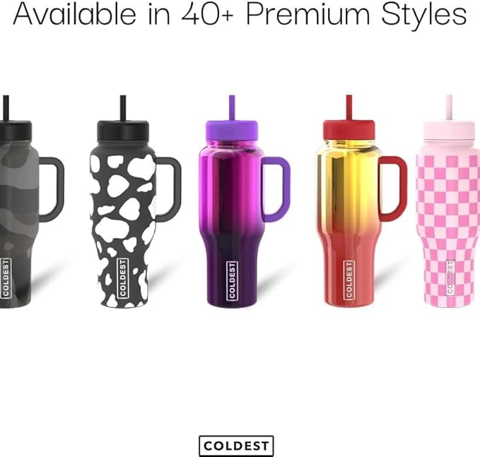 Coldest Tumbler with Handle and Straw - 100% Leak Proof Insulated Tumbler with Lid and Straw (3 Lids) - Stainless Steel Tumblers for Women & Men - Cup Holder Friendly Base, 46 oz (Margarita)