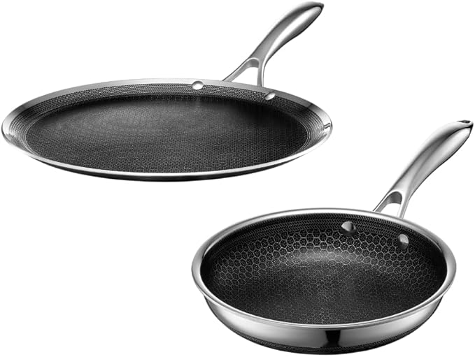 HexClad Hybrid Nonstick 2-Piece Cookware Set, 8" Pan and 12" Griddle Pan