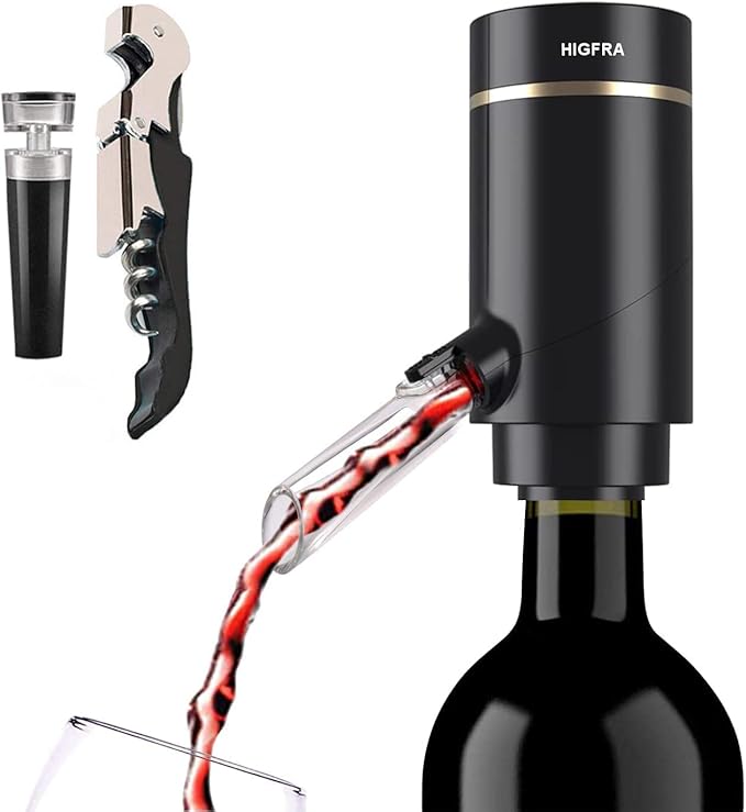 Electric Wine Aerator, Wine Dispenser Pump, Automatic Wine Pourer, Instant Wine Decanter, One-Touch Wine Oxidizer with Retractable Tube, Portable and USB Rechargeable, Matte Black
