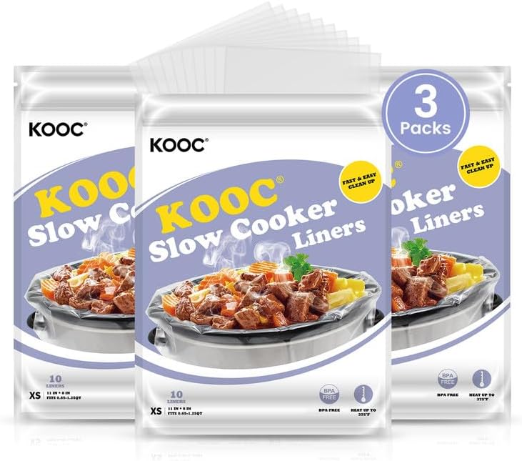 KOOC Slow Cooker Liners 8"x11" 30 Count Mini Size Disposable Pot Liners Cooking Bags Fit 0.65 qt to 1.25 qt Pot BPA Free Fresh Locking Seal Design
