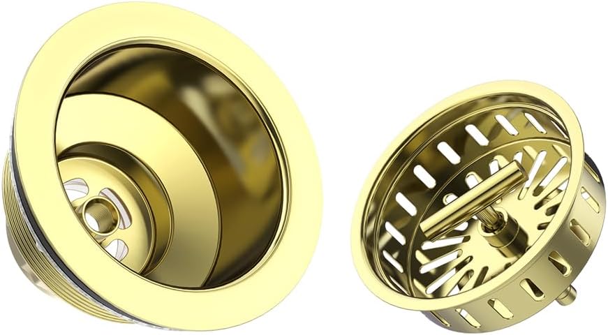 KONE 3-1/2 Inch Kitchen Sink Drain Assembly Stainless Steel Gold Kit with Strainer Basket/Rubber Stopper, Rustproof Durable Gold Finish Replacement for Standard Commercial Sink Drains