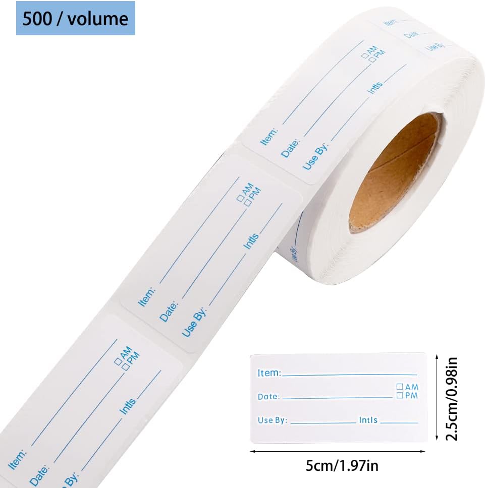 2 Rolls 1000 Pieces Removable Food Labels, 1 x 2 Inch Date Stickers for Freezer, Refrigerator Food Containers - Easy to Write On