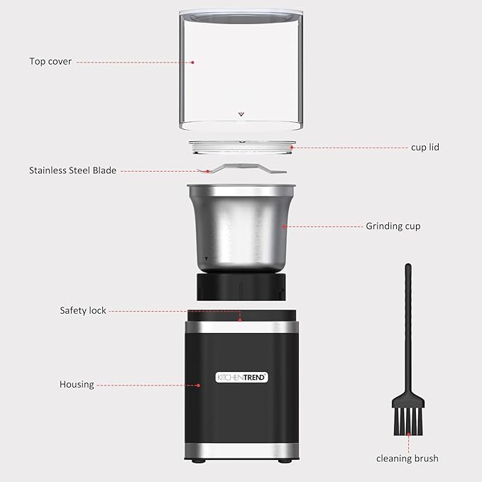 Coffee Bean Grinder Electric, Espresso Grinder for Home Use with Removable Stainless Steel Bowl, 12-Cups Coffee Bean Capacity w/Cleaning Brush (Black)