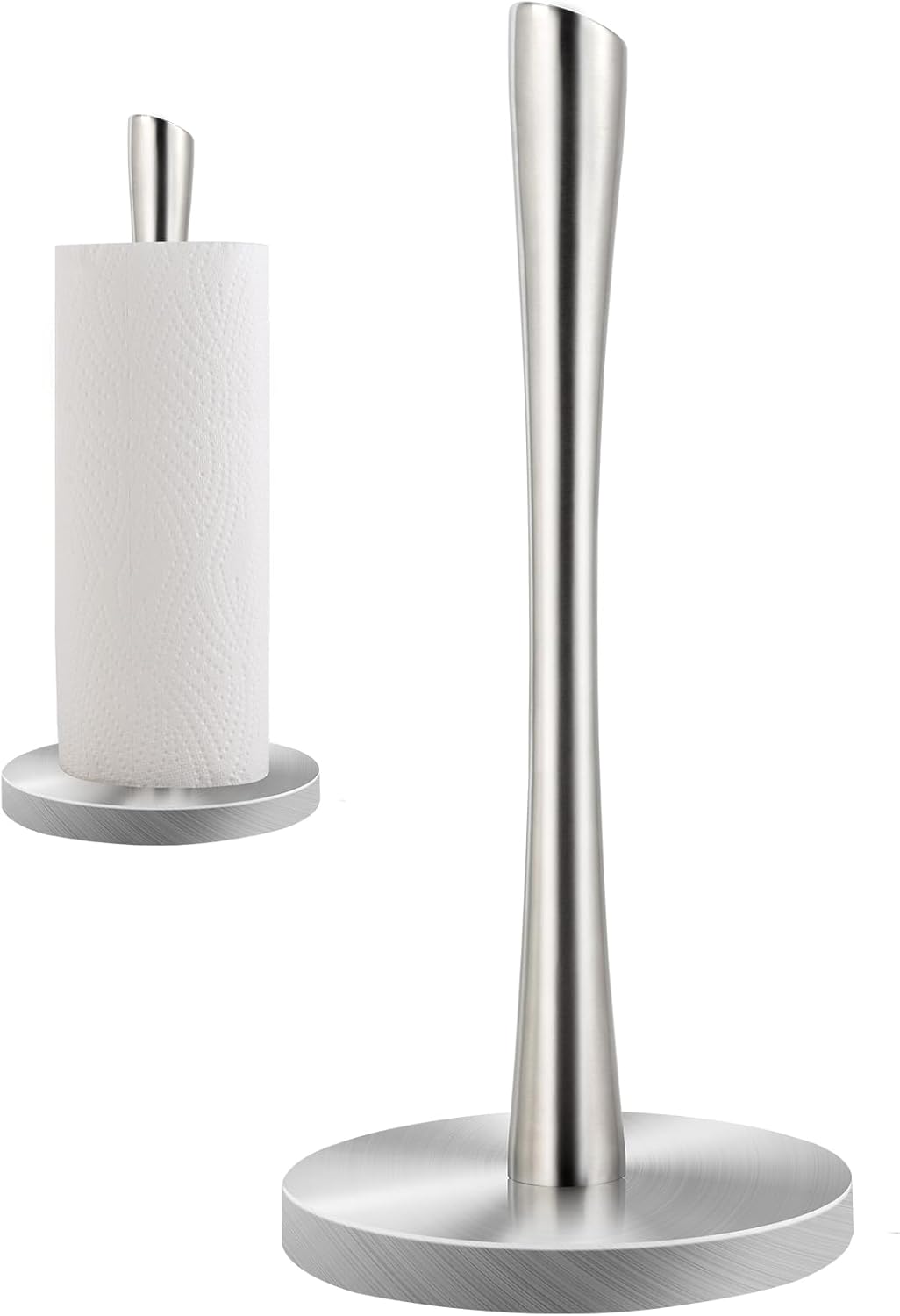 JOGREFUL Paper Towel Holder Stand, Stainless Steel Kitchen Paper Towel Countertop Stand with Streamline Body, Bathroom Organization for Family Standard Large Size Roll Paper, Sliver
