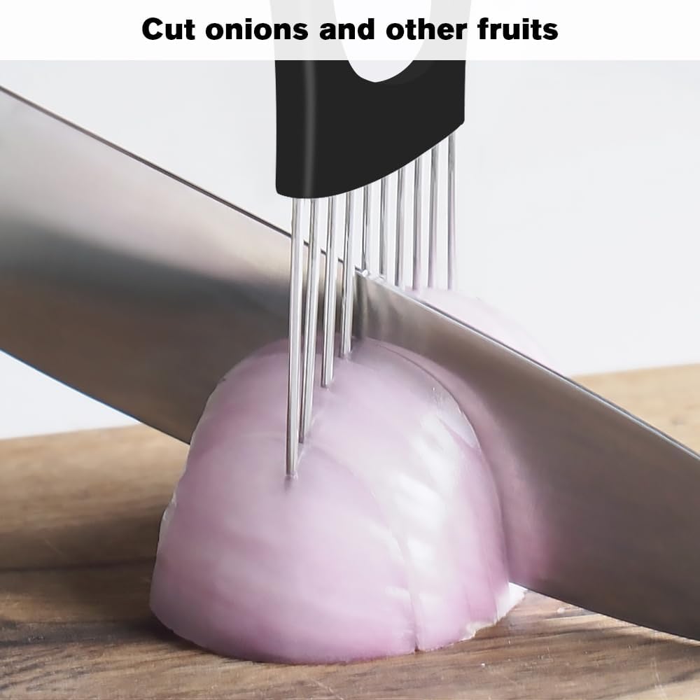 Stainless Steel Onion Slice Holder, 2025 New Tomato Cutter, Multi-Purpose Vegetable Slicer for Kitchen, Durable Food Chopper Kitchen Chopper Slicing Assistant Tool (A-3Pcs)