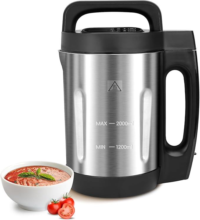 Soup Maker 2 L, Makes 4-6 Servings, Soup Maker Machine with 6 Preset Programs, Electric Soup Machine Automatic Heating and Blending for Purées, Baby Foods, Smoothies, Stainless Steel