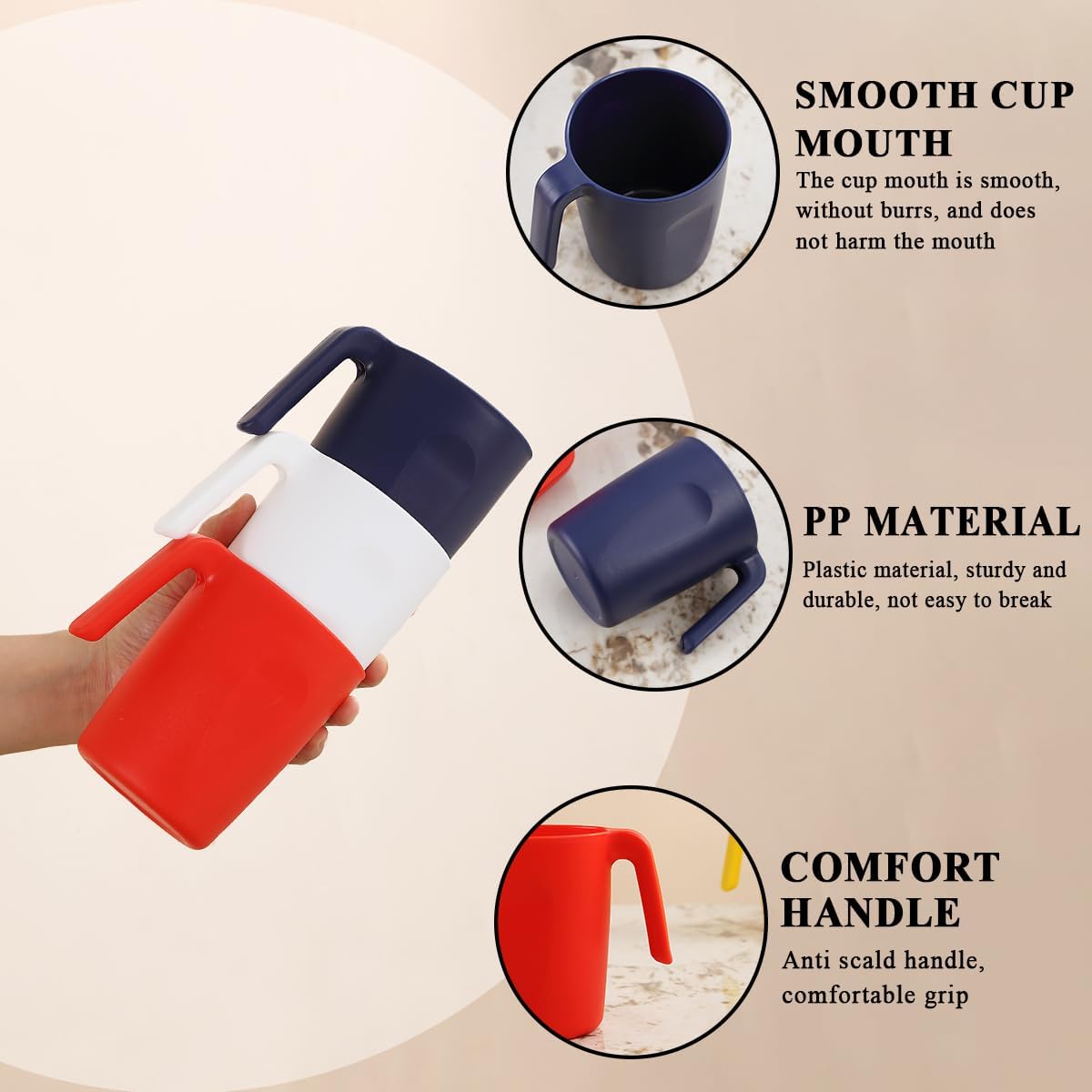 Kyraton Plastic Mug Set 12 Pieces, FR Color Unbreakable And Reusable Light Weight Travel Coffee Mugs Espresso Cups Easy to Carry And Clean, Dishwasher Safe