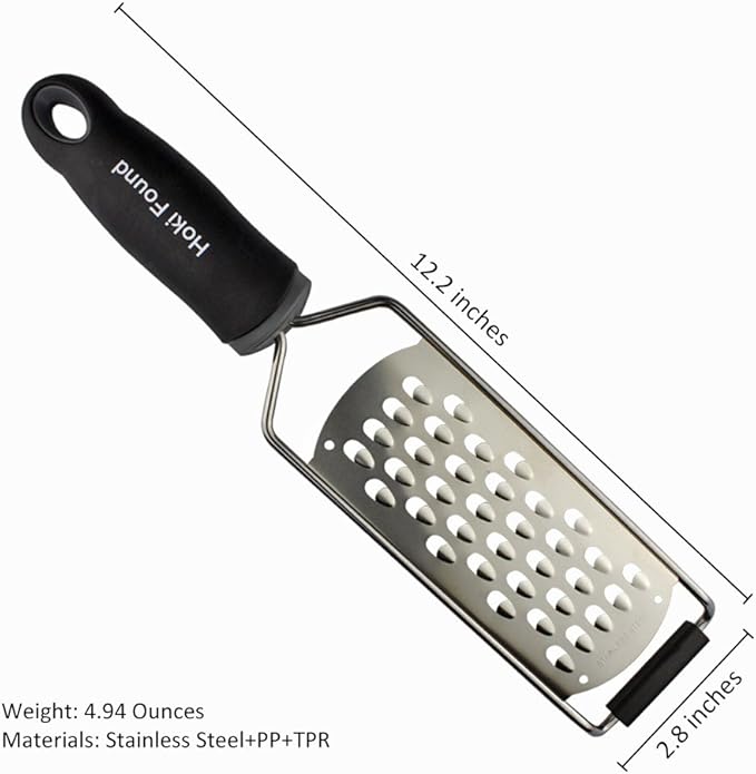 Hoki Found Stainless Steel Coarse Cheese Shredder - Zester, Vegetable & Fruit Grater - Black