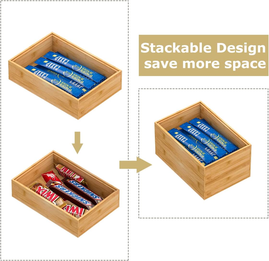 Bamboo Kitchen Drawer Organizer,Stackable Silverware Tray Utensil Organizer Cutlery Holder for Kitchen,Wooden Storage Box for Bathroom, Multi-Use Storage Bins Boxs Dividers for Office(9x6x2.5 inch）