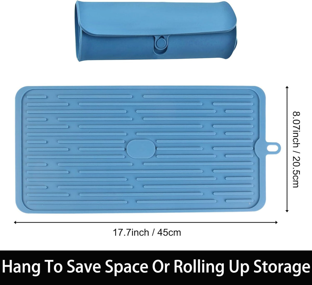 Blue Silicone Dish Drying, Mat Dish Mats for Multiple Usage, Kitchen Heat Resistant Mat, Can Be Rolled Up, Easy to Clean,Eco-friendly for Sink Bar Bottle
