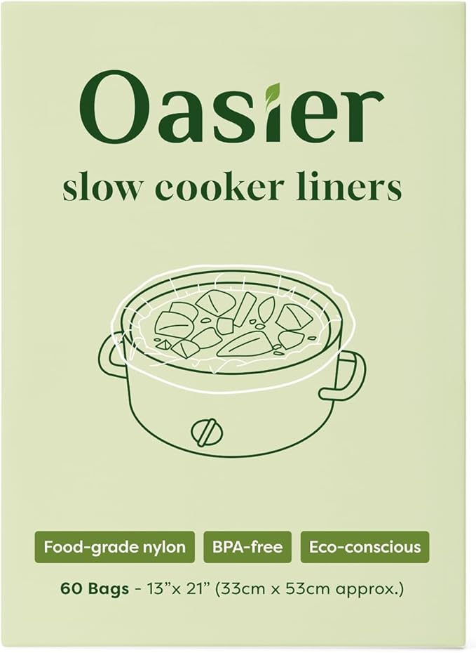 Slow Cooker Liners, Disposable Oval Large Size 13" x 21", 60 Count, Fits 3-8 Quart Pot Cooking Bags for Easy Cleanup, Food Safe & Leak-Proof