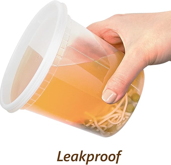 DuraHome Deli Containers with Lids 24oz. Leakproof 30 Sets BPA-Free Plastic Food Storage Cups Clear Airtight Takeout Container Heavy-Duty, Microwaveable Freezer Safe Disposable/Reusable
