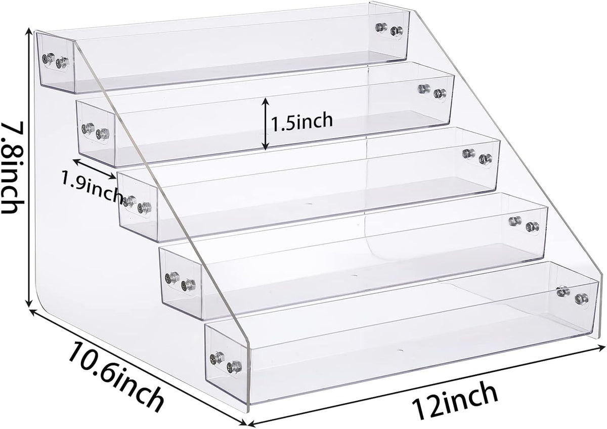 Acrylic Spice Rack, Tiered Spice Rack Shelf Seasoning Organizer for Countertop, Cabinet, Pantry, Kitchen Storage - 5 Tier, 2PCS