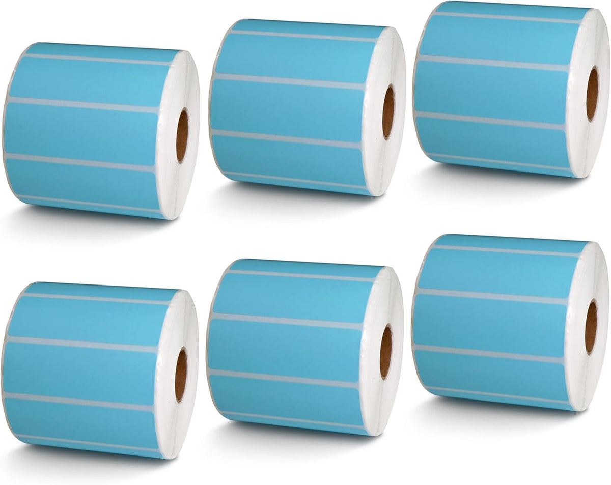 BETCKEY - 3" x 1" UPC Barcode & Address Labels Compatible with Zebra & Rollo Label Printer,Premium Adhesive & Perforated[Light Blue, 6 Rolls, 8250 Labels]
