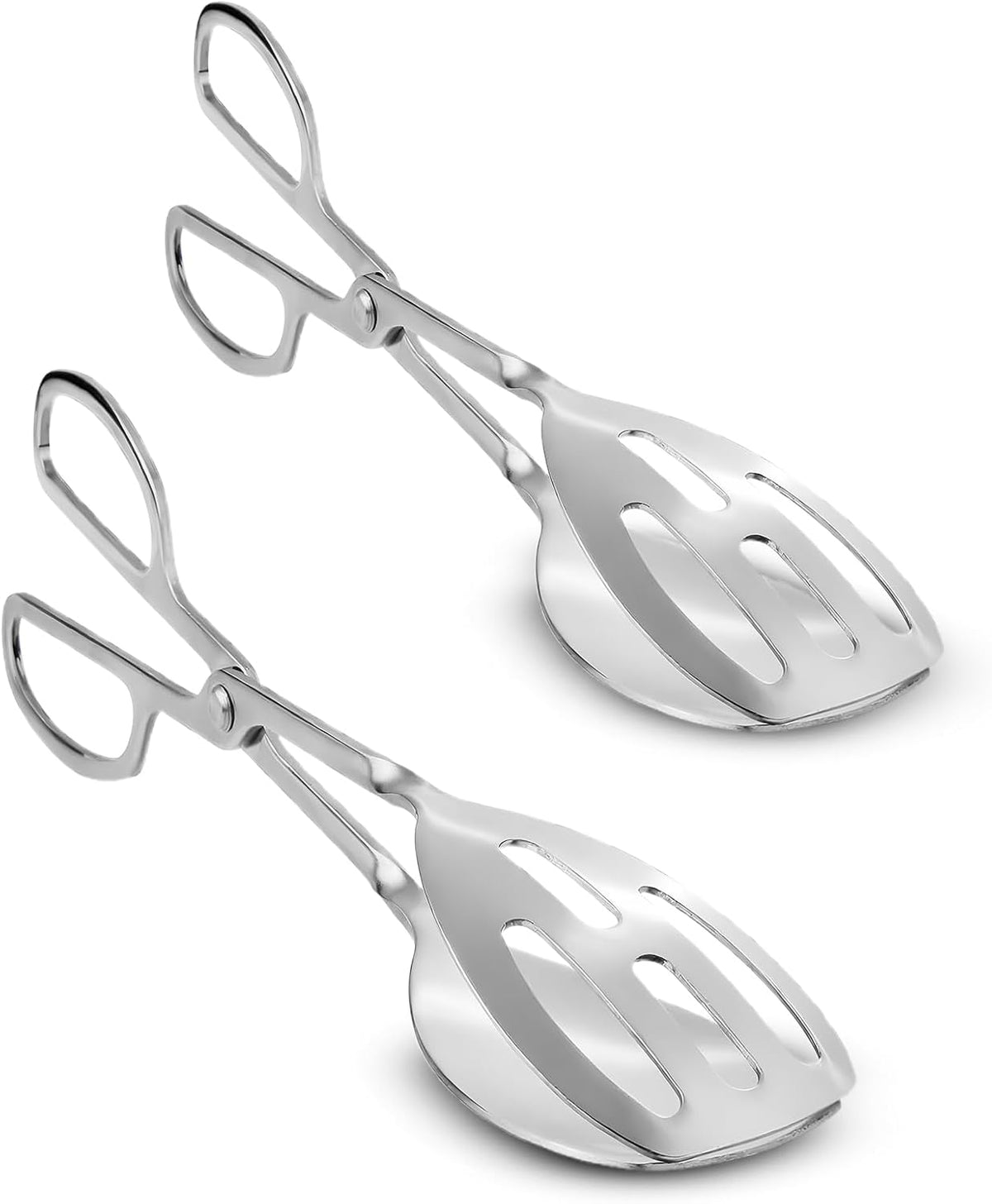 2-PACK Salad Tongs for Serving - Premium Stainless Steel Scissor-Style, Non-Toxic, Heat-Resistant Salad Servers, Dishwasher Safe, Ideal for Buffet and Party Use (Silver)