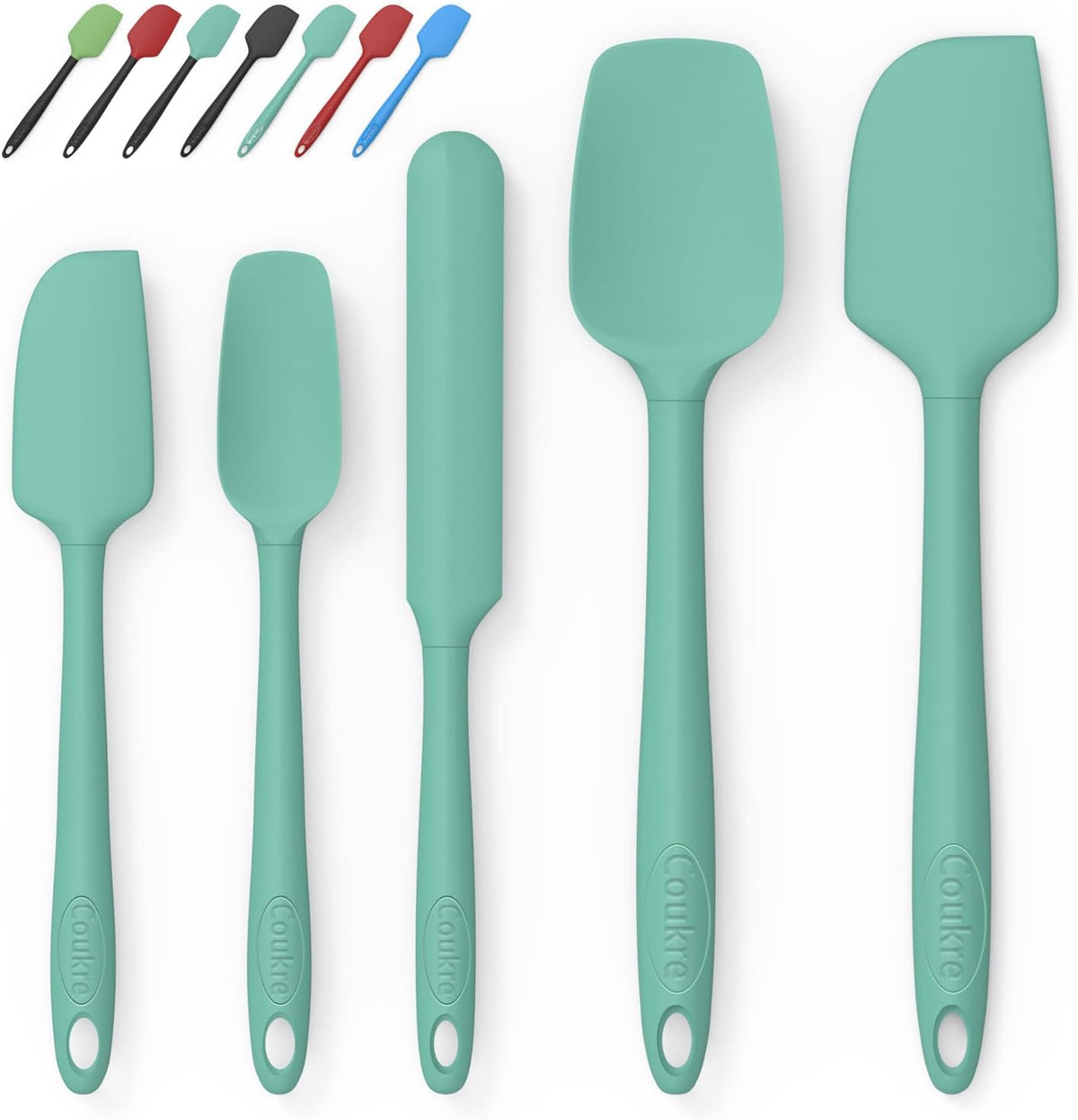 Coukre Silicone Spatula Set of 5,High Temperature Resistant, Food Grade Silicone, Dishwasher Safe, for Baking, Cooking (Pure Aqua Green)