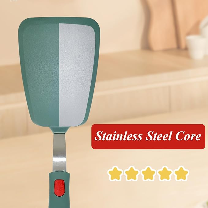 Silicone Spatula Turner, Pancake Spatulas for Nonstick Cookware Pan, Heat Resistant 600°F, Thin Flexible Large Cooking Spatula for Kitchen Use, Flipper for Omelette Egg Fish, Dishwasher Safe