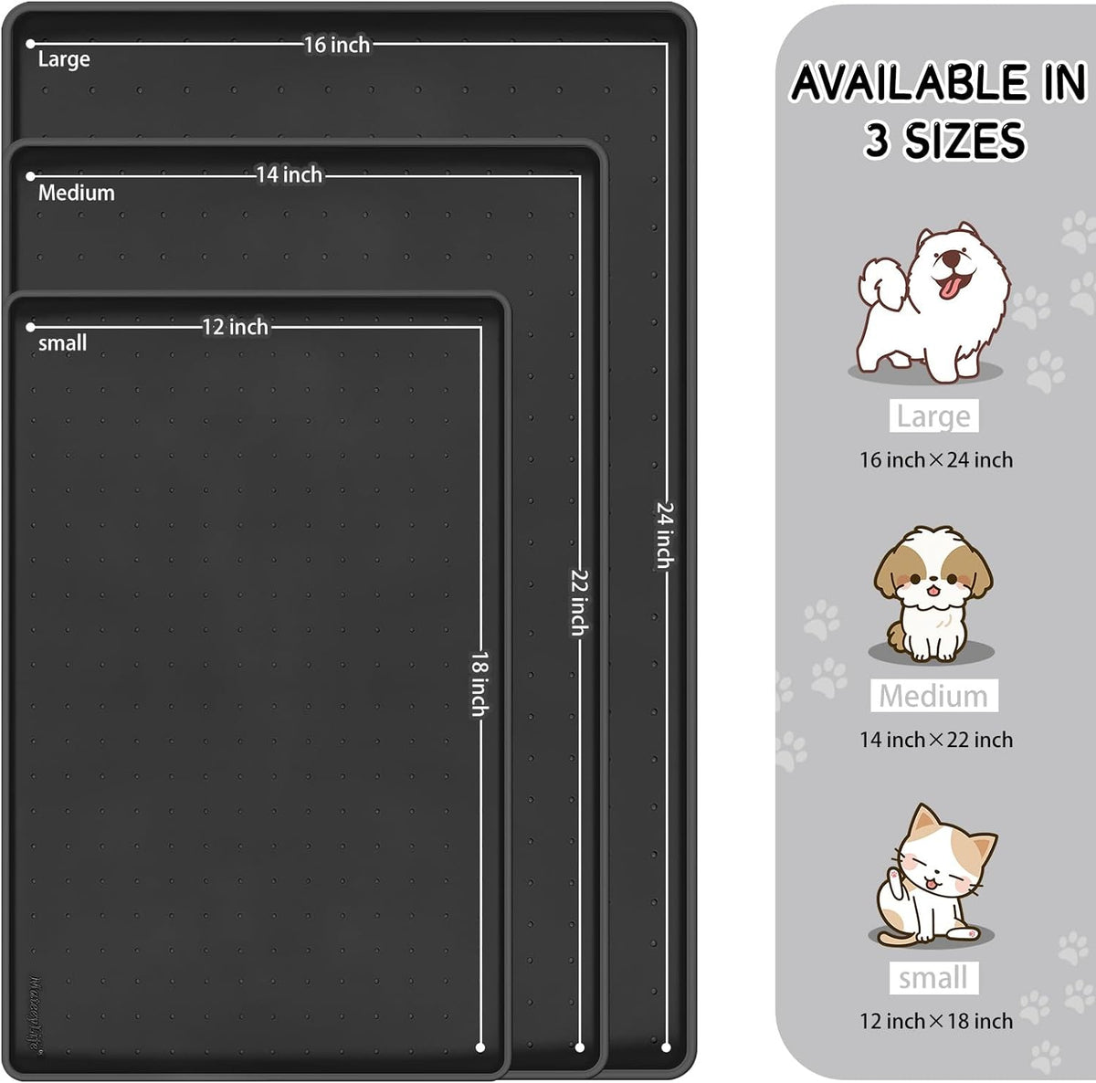 MateeyLife Silicone Cat & Dog Food Mat for Floors Waterproof, Anti-Slip Dog Bowl Mats for Food and Water, Pet Feeding Mats with Lip to Prevent Spills, Pet Placemat for Messy Drinkers to Protect Floors