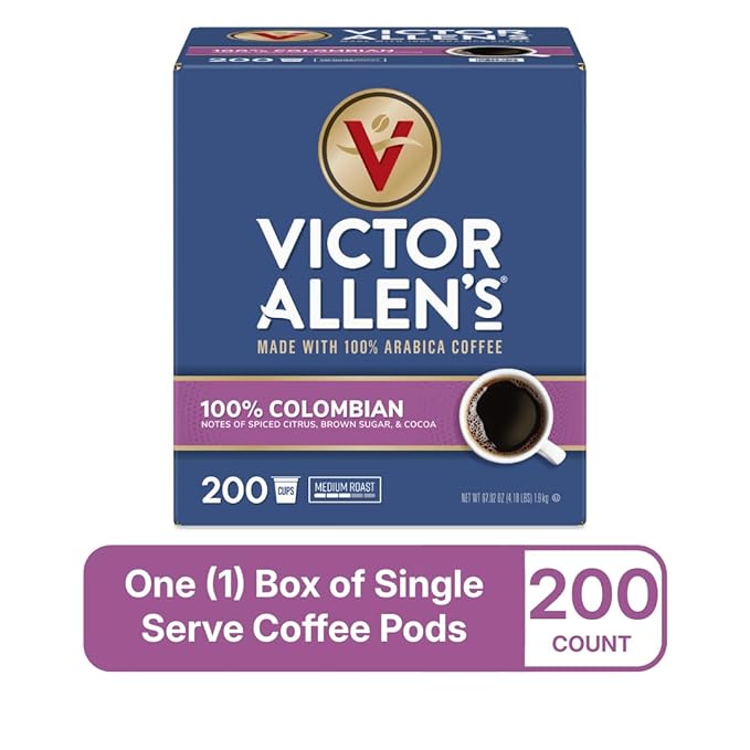 Victor Allen's Coffee 100% Colombian, Medium Roast, 200 Count, Single Serve Coffee Pods for Keurig K-Cup Brewers